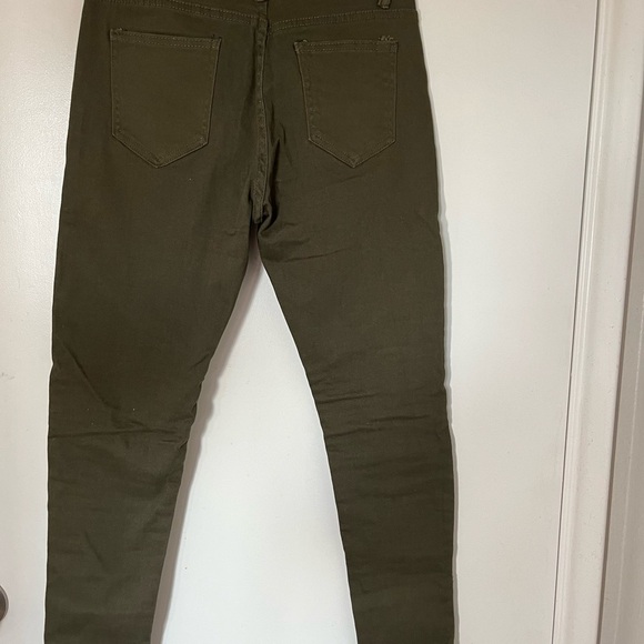 Olive Green Moto Skinny Jeans - Picture 6 of 7